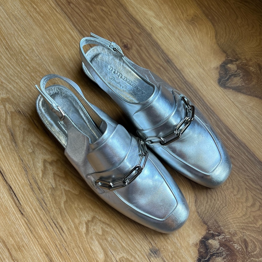 burberry silver slingback sandals/flats